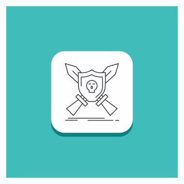 Round Button for Badge, emblem, game, shield, swords Line icon Turquoise Background