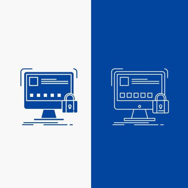 korumak, koruma, kilit, Emanet, çizgi ve glif web düğmesi mavi renkli dikey Banner UI ve Ux, Web sitesi veya mobil uygulama için güvenli
