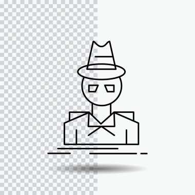 Dedektif, kesmek, gizli, casus, hırsız satırı simgesi şeffaf arka plan üzerinde. Siyah simge vektör çizim