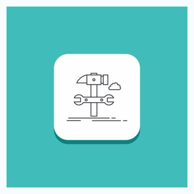 Düğme için kurmak, mühendislik, çekiç, onarım, yuvarlak satırı simgesi turkuaz arka plan hizmet