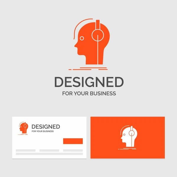 Logo Vorlage Für Komponist Kopfhörer Musiker Produzent Sound Orangefarbene Visitenkarten — Stockvektor