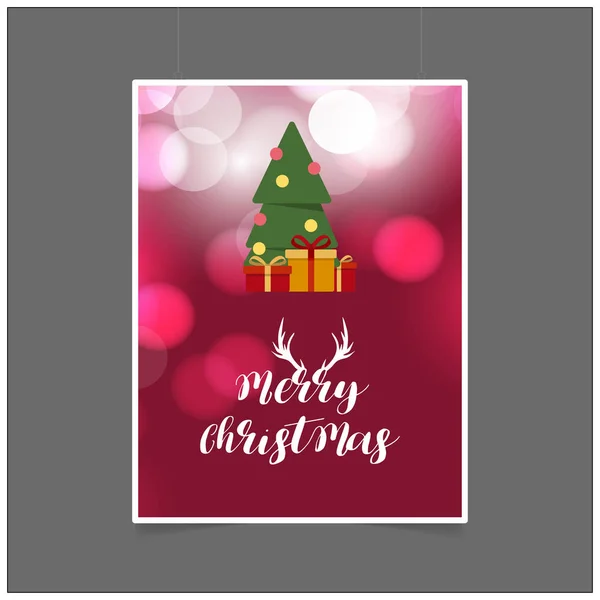 Merry Christmas Red Glowing Background Gift Box — Stock Vector