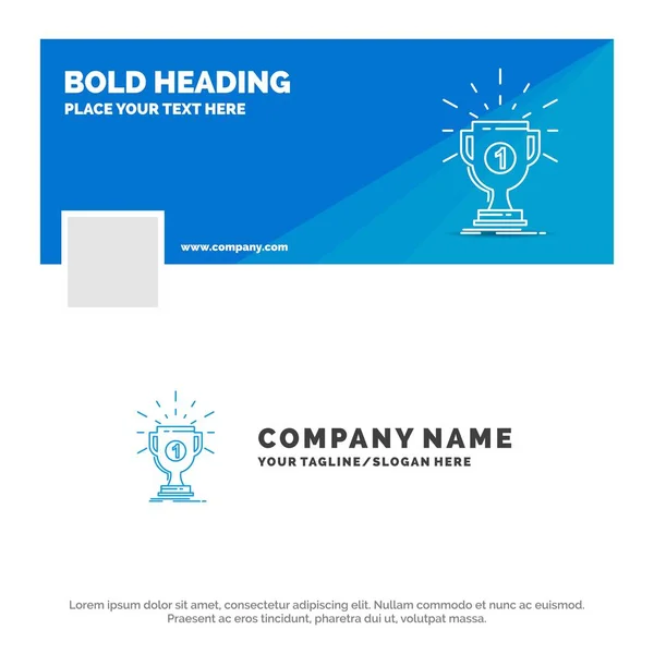 Blue Business Logo Template Award Cup Prize Reward Victory Facebook — Stock Vector