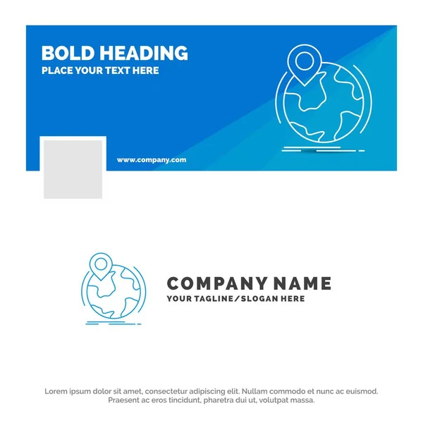 Blauwe Business Logo Sjabloon Voor Locatie Globe Wereldwijd Pin Marker — Stockvector