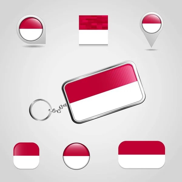 Indonesia Country Flag Keychain Map Pin Different Style — Stock Vector