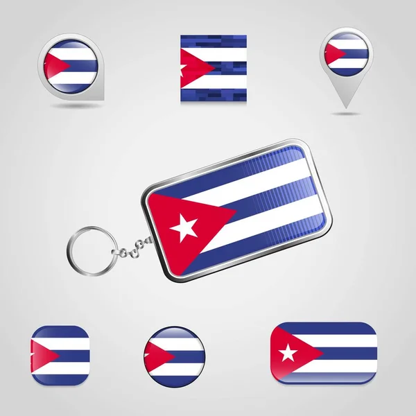 Vlag Van Het Land Van Cuba Sleutelhanger Kaart Pin Verschillende — Stockvector