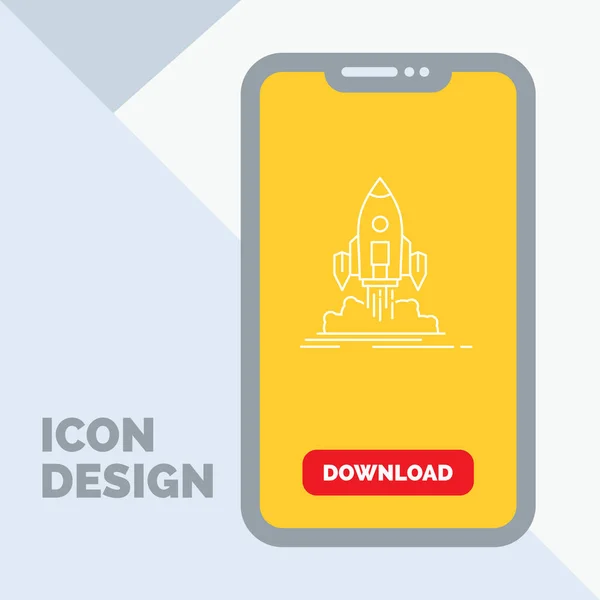 Launch Mission Shuttle Startup Publish Line Icon Mobile Download Page — Stock Vector