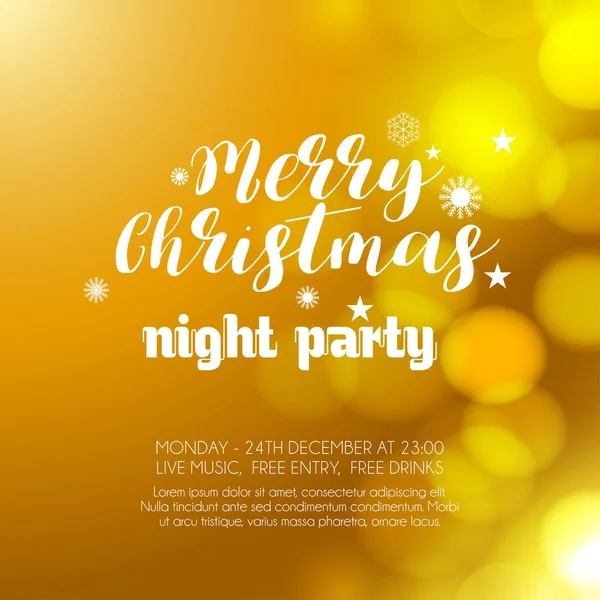 Frohe Weihnachten Nacht Party Glühend Orange Hintergrund — Stockvektor