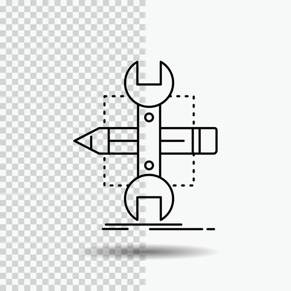Κατασκευή Σχεδίαση Ανάπτυξη Σκίτσο Εργαλεία Εικονίδιο Γραμμή Διαφανές Φόντο Μαύρη — Διανυσματικό Αρχείο