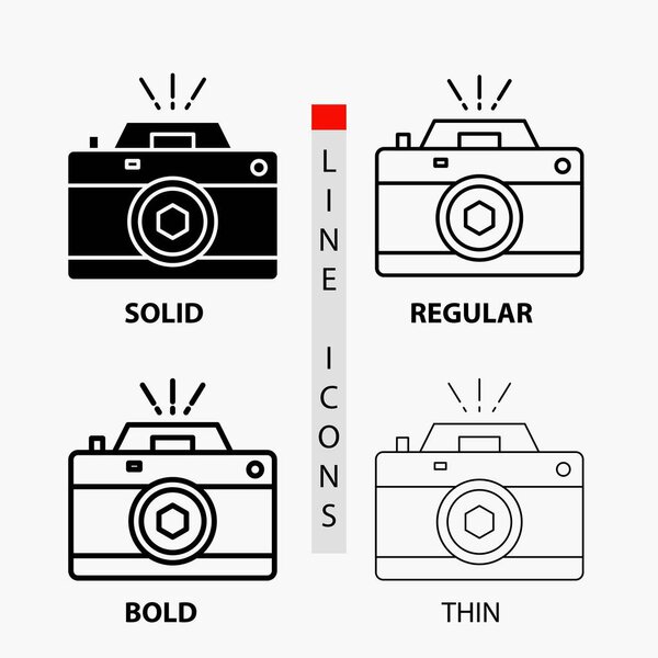 Camera, photography, capture, photo, aperture Icon in Thin, Regular, Bold Line and Glyph Style. Vector illustration