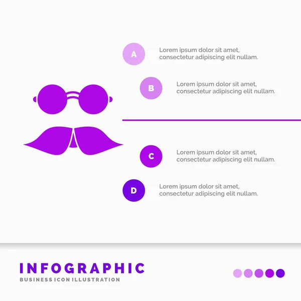 Moustache Hipster Movember Glasses Men Infographics Template Website Presentation Glyph — Stock Vector