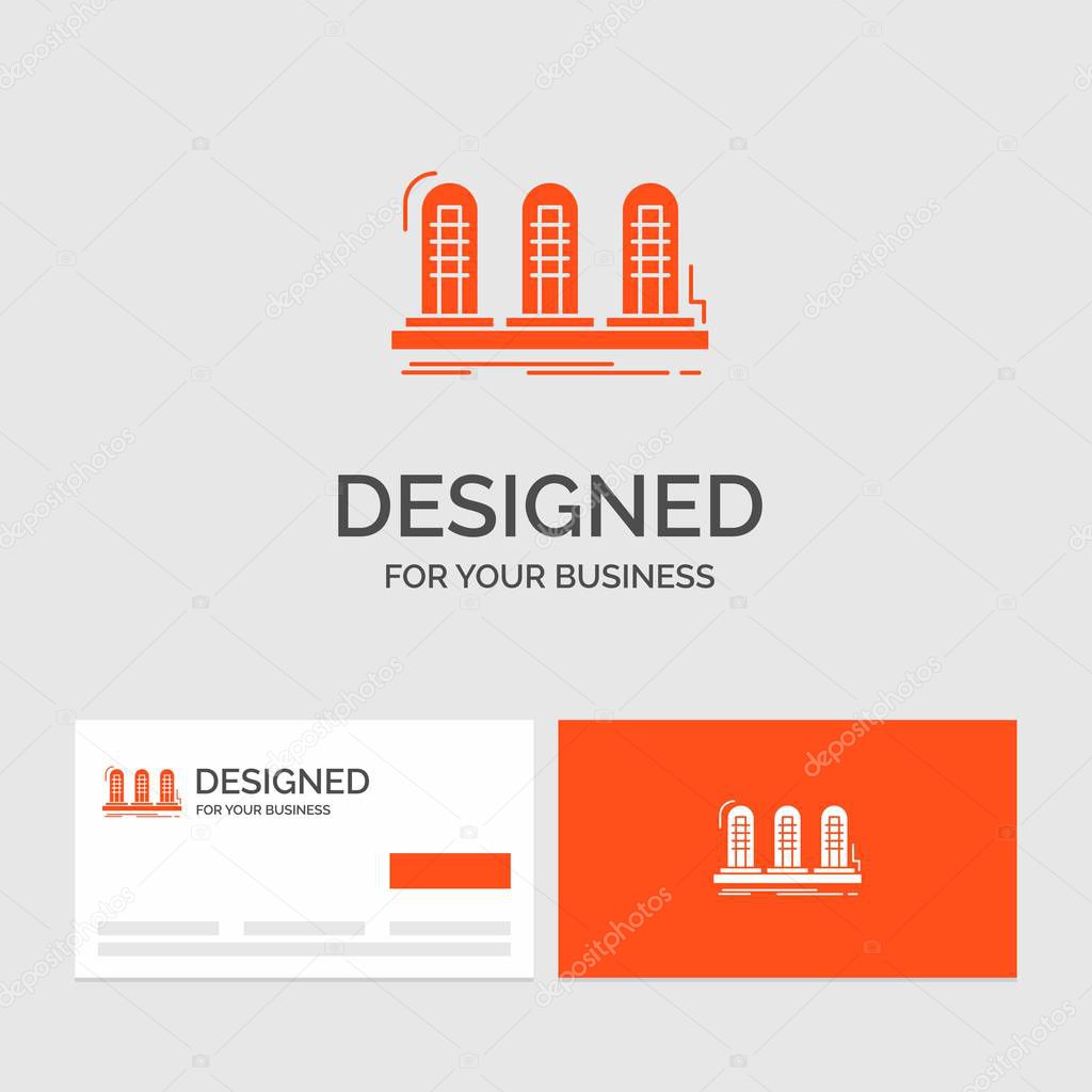 Business logo template for amplifier, analog, lamp, sound, tube. Orange Visiting Cards with Brand logo template.