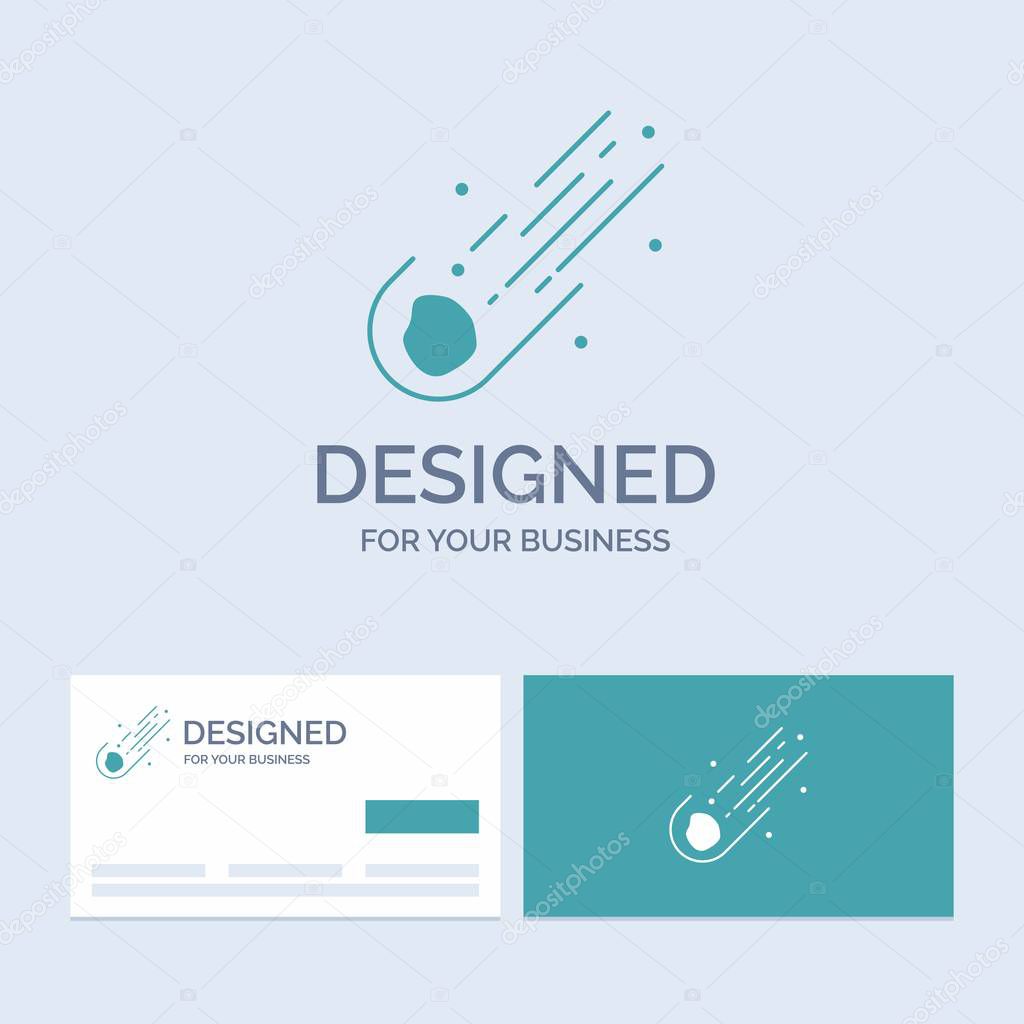 Asteroid, astronomy, meteor, space, comet Business Logo Glyph Icon Symbol for your business. Turquoise Business Cards with Brand logo template.