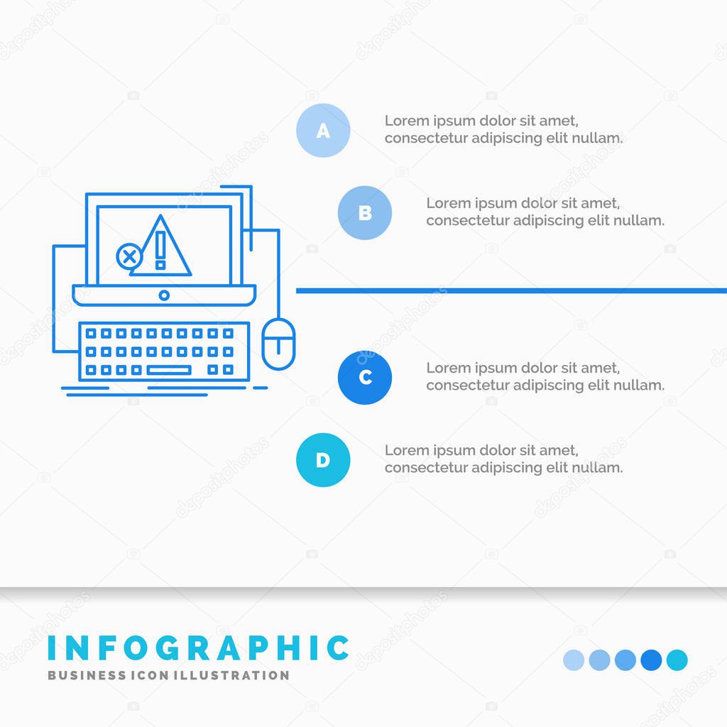 Computer, crash, error, failure, system Infographics Template for Website and Presentation. Line Blue icon infographic style vector illustration