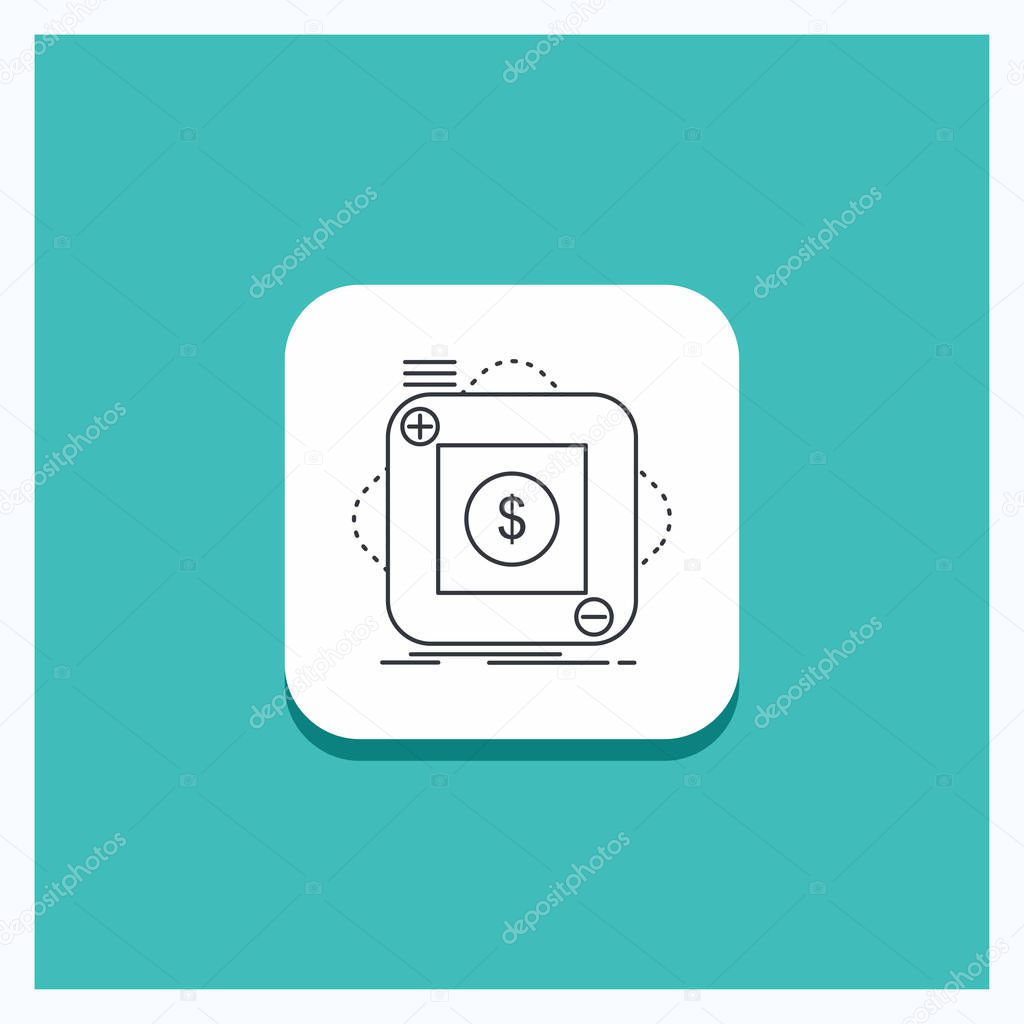 Round Button for purchase, store, app, application, mobile Line icon Turquoise Background