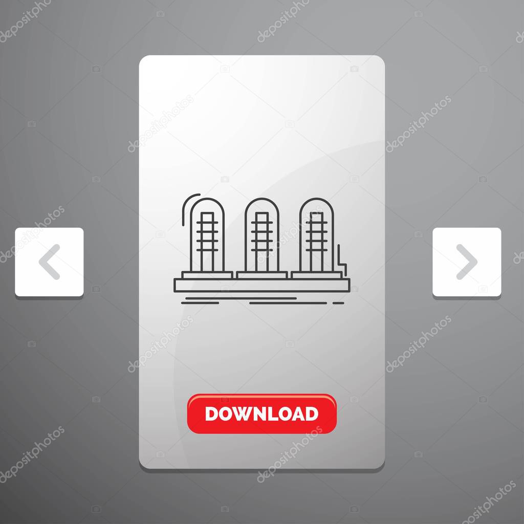 amplifier, analog, lamp, sound, tube Line Icon in Carousal Pagination Slider Design & Red Download Button