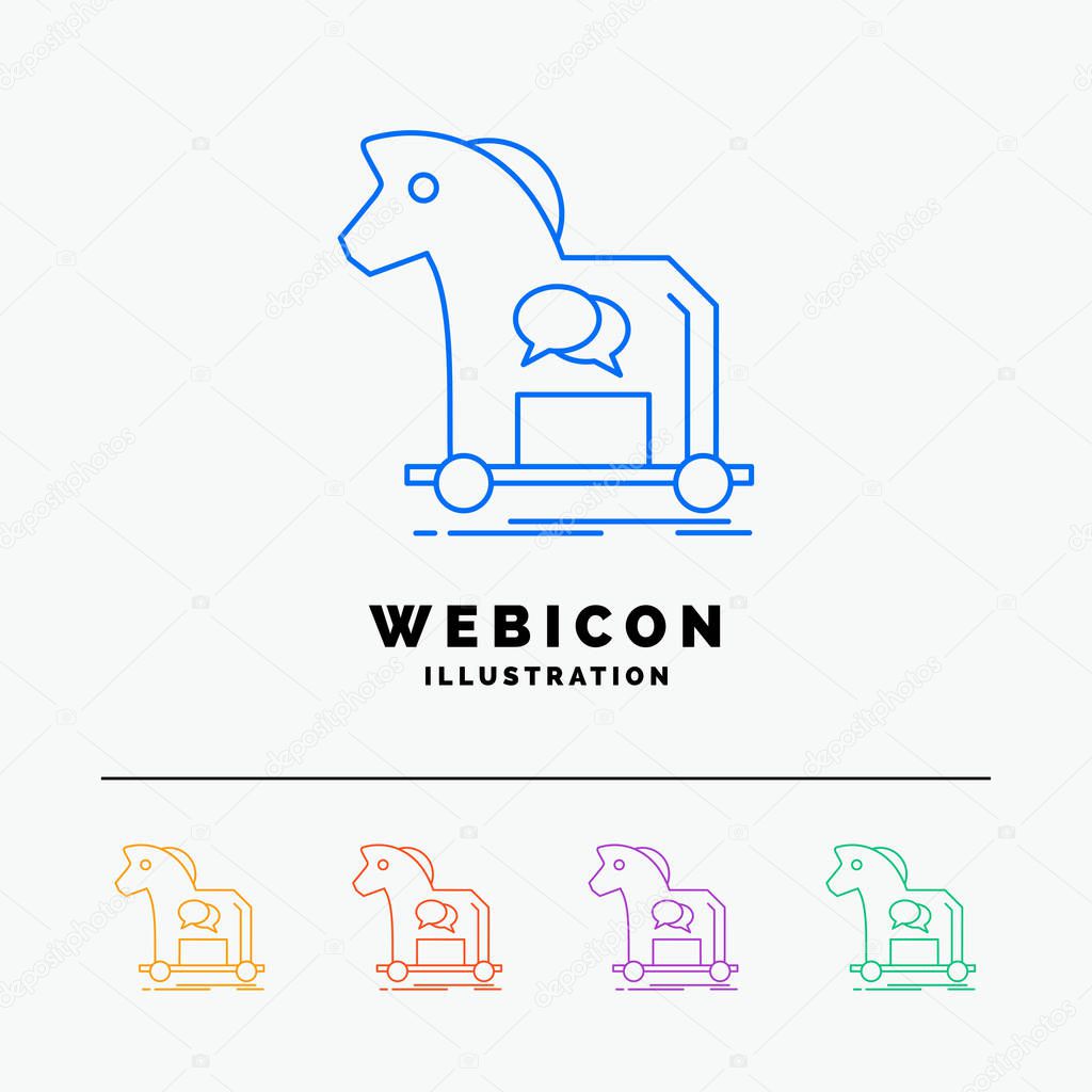 Cybercrime, horse, internet, trojan, virus 5 Color Line Web Icon Template isolated on white. Vector illustration