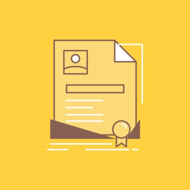 Sözleşme, rozet, iş, sözleşme, düz çizgi dolu kutsal kişilerin resmi sertifika. Güzel Logo düğme UI ve Ux, Web veya mobil uygulama için sarı arka plan üzerinde