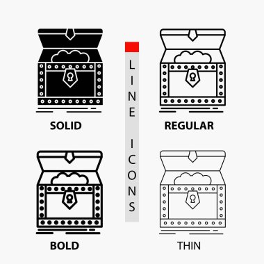 Box, chest, gold, reward, treasure Icon in Thin, Regular, Bold Line and Glyph Style. Vector illustration