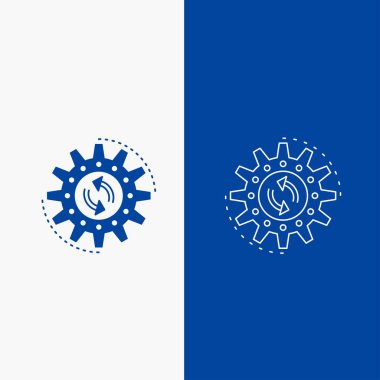 yönetimi, süreç, üretim, görev, çizgi ve glif web düğmesi mavi renkli dikey Banner UI ve Ux, Web sitesi veya mobil uygulama için iş