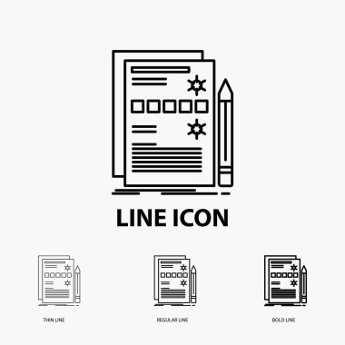 Bileşen, veri, tasarım, donanım, sistem kutsal kişilerin resmi içinde ince, düzenli ve kalın çizgi stili. Vektör çizim