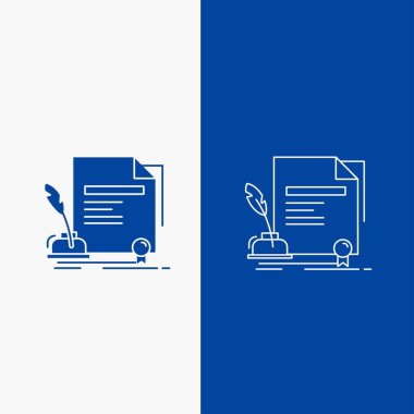 Sözleşme, anlaşma, kağıt, belge satır ve glif web düğmesi mavi renkli dikey Banner UI ve Ux, Web sitesi veya mobil uygulama için ödül