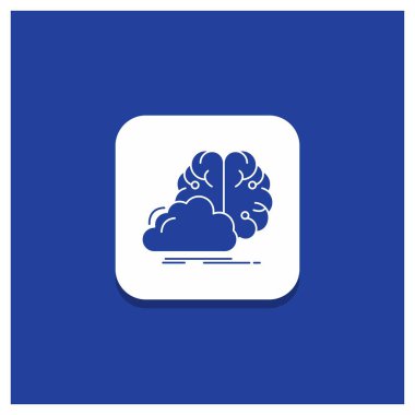 Beyin fırtınası, yaratıcı, fikir, yenilik, ilham glif simgesi mavi yuvarlak düğmesi