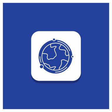 Dünya, dünya, dünya, coğrafya, keşif glif simgesi mavi yuvarlak düğmesi