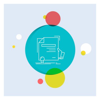 Sertifika, derece, eğitim, ödül, sözleşme satırı simgesi beyaz renkli daire arka plan