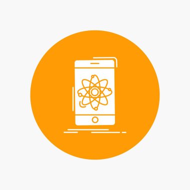 veri, bilgi, mobil, araştırma, bilim daire içinde beyaz glif simgesi. Düğmesi illüstrasyon vektör