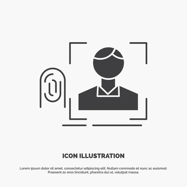 Finger Fingerprint Recognition Scan Scanning Icon Glyph Vector Gray Symbol — Stock Vector