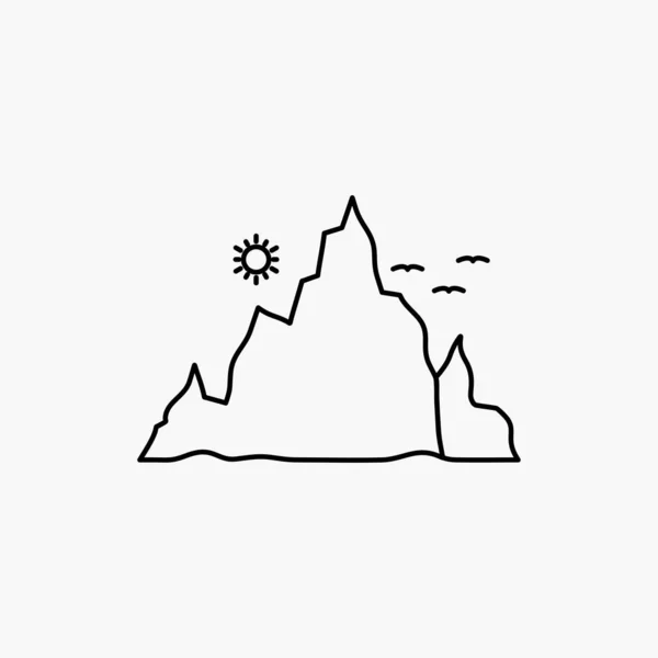 Montaña Paisaje Colina Naturaleza Sol Line Icon Ilustración Aislada Vectorial — Vector de stock
