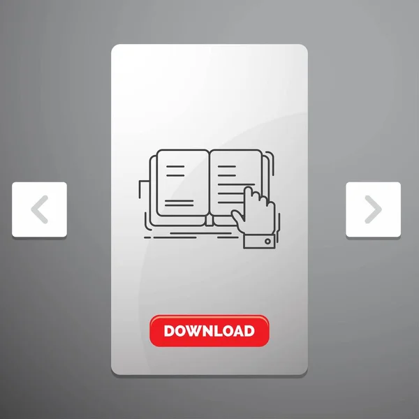 Les Studie Boek Literatuur Lezen Lijn Pictogram Carousal Paginering Slider — Stockvector