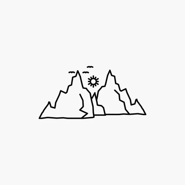 Berg Landschaft Hügel Natur Sonnenzeichensymbol Vektor Isolierte Abbildung — Stockvektor