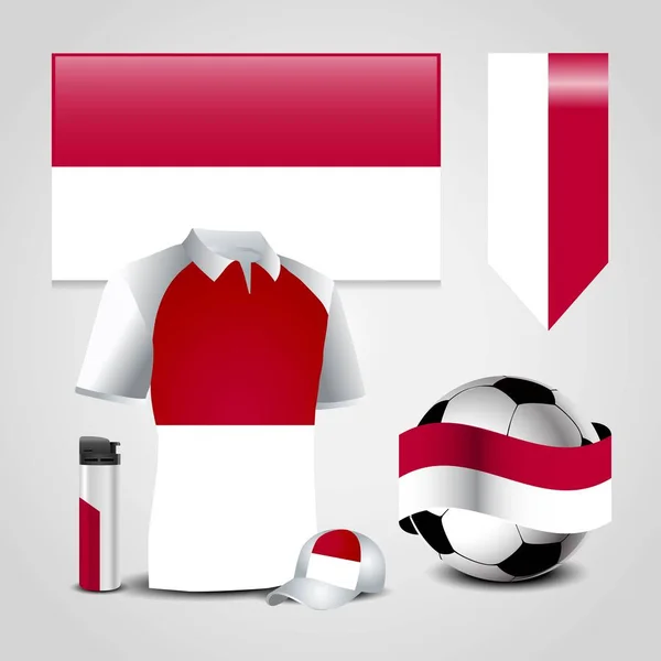 Indonésie Pays Drapeau Place Sur Shirt Briquet Ballon Football Football — Image vectorielle