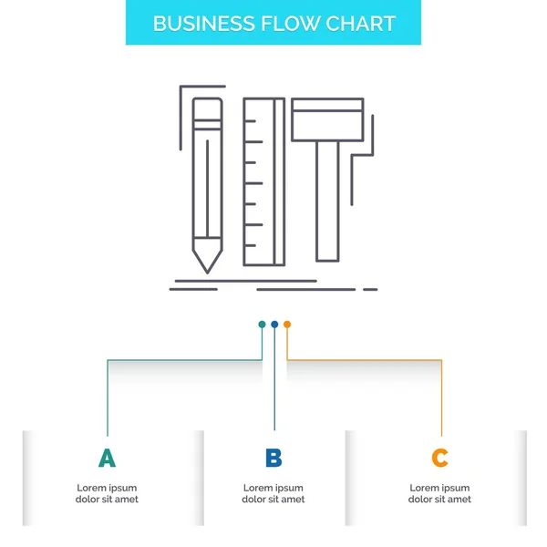 Дизайн Дизайнер Цифровой Инструменты Карандаш Business Flow Chart Design Шагами — стоковый вектор