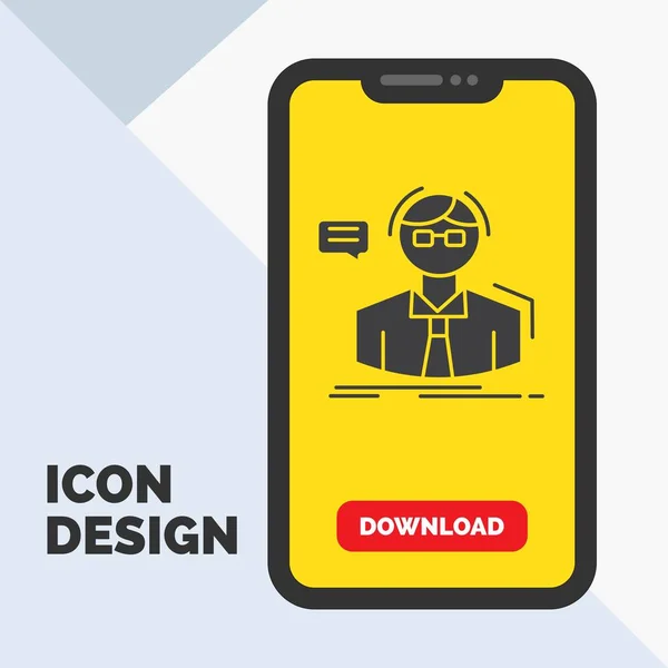 professor, student, scientist, teacher, school Glyph Icon in Mobile for Download Page. Yellow Background