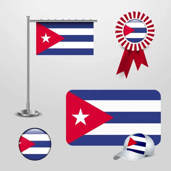 Flaga Kraju Kuba Kępa Słupie Wstążki Odznaka Sztandar Sportowe Kapelusz — Wektor stockowy