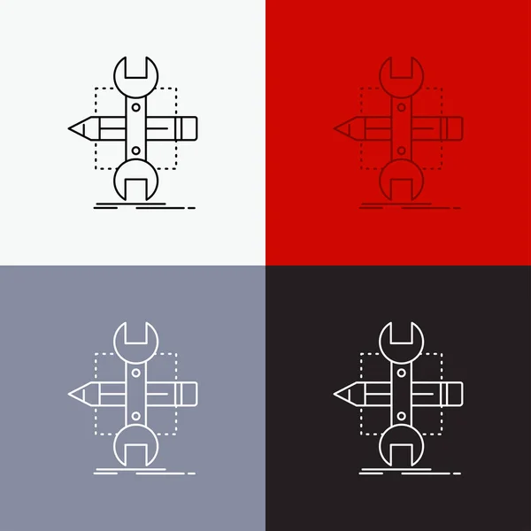 Сборка Проектирование Разработка Эскиз Инструменты Icon Various Background Дизайн Линии — стоковый вектор