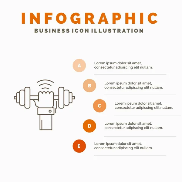 Dumbbell Gain Lifting Power Sport Infographics Template Website Presentation Line — Stock Vector