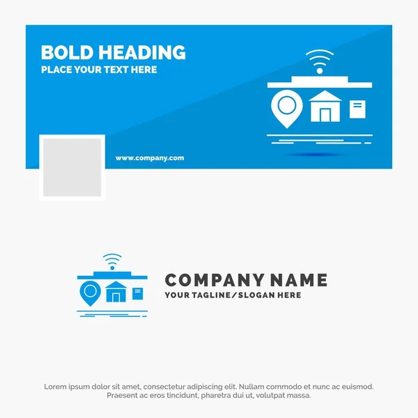 Blue Business Logo Template Iot Gadget Internet Cose Facebook Timeline — Vettoriale Stock