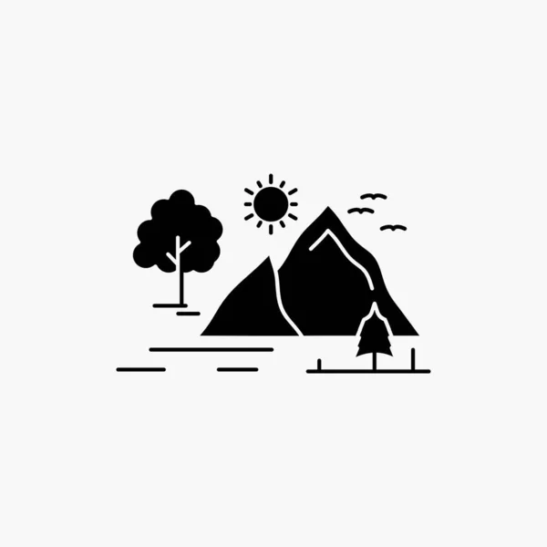 Colina Paisaje Naturaleza Montaña Sol Glyph Icon Ilustración Aislada Vectorial — Vector de stock