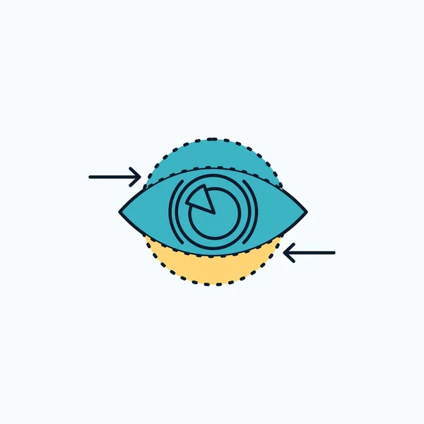 Affaires Oeil Marketing Vision Plan Flat Icon Signe Vert Jaune — Image vectorielle