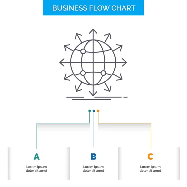 Globus Netzwerk Pfeil Nachrichten Weltweites Business Flow Chart Design Mit — Stockvektor