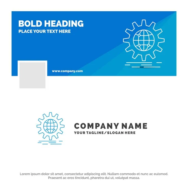 Blauwe Business Logo Template Voor International Business Globe Wereldwijd Versnelling — Stockvector