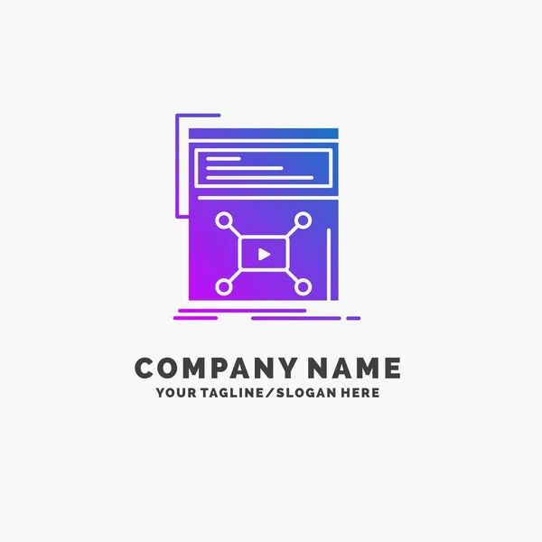 Marketing Página Vídeo Web Site Purple Business Logo Template Lugar — Vetor de Stock