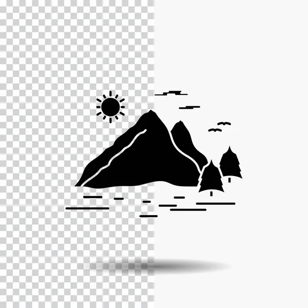 Nature, hill, landscape, mountain, sun Glyph Icon on Transparent Background. Black Icon