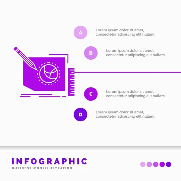コンテンツ デザイン フレーム ページ ウェブサイトやプレゼンテーションのためのインフォ グラフィック テンプレートのテキスト グリフの紫色のアイコン インフォ グラフィック — ストックベクタ