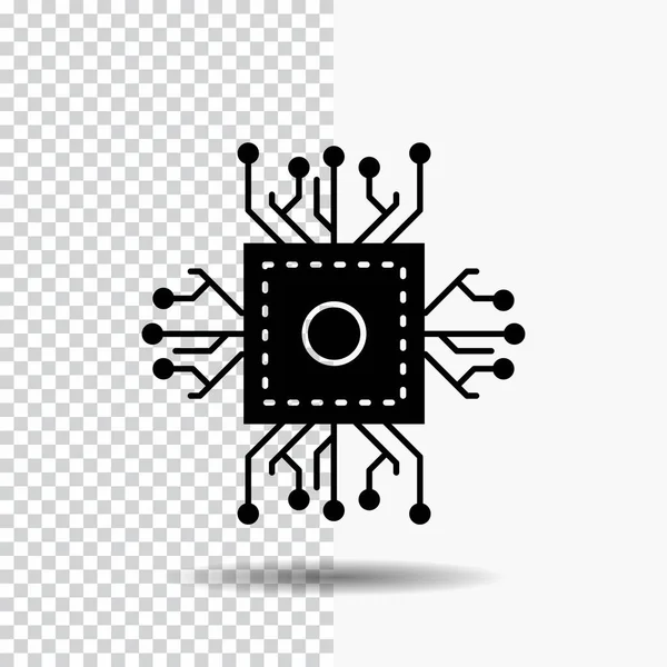 Chip Processor Cpu Microchip Technologie Glyph Pictogram Transparante Achtergrond Zwart — Stockvector