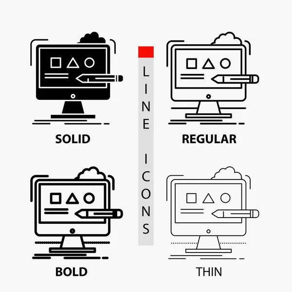 Konst Dator Design Digital Studio Ikonen Tunn Regelbundna Fet Linje — Stock vektor